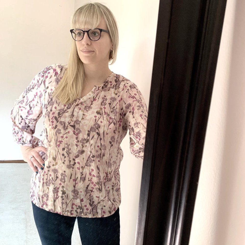 Cynthia Rowley Business Professional Pink Flower Button Down Blouse [XL]